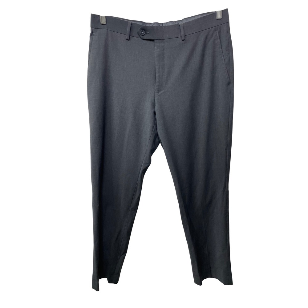 Bar III Slim Fit Flat Front Dress Pants Charcoal Gray Wool Blend Mens Size 34 30